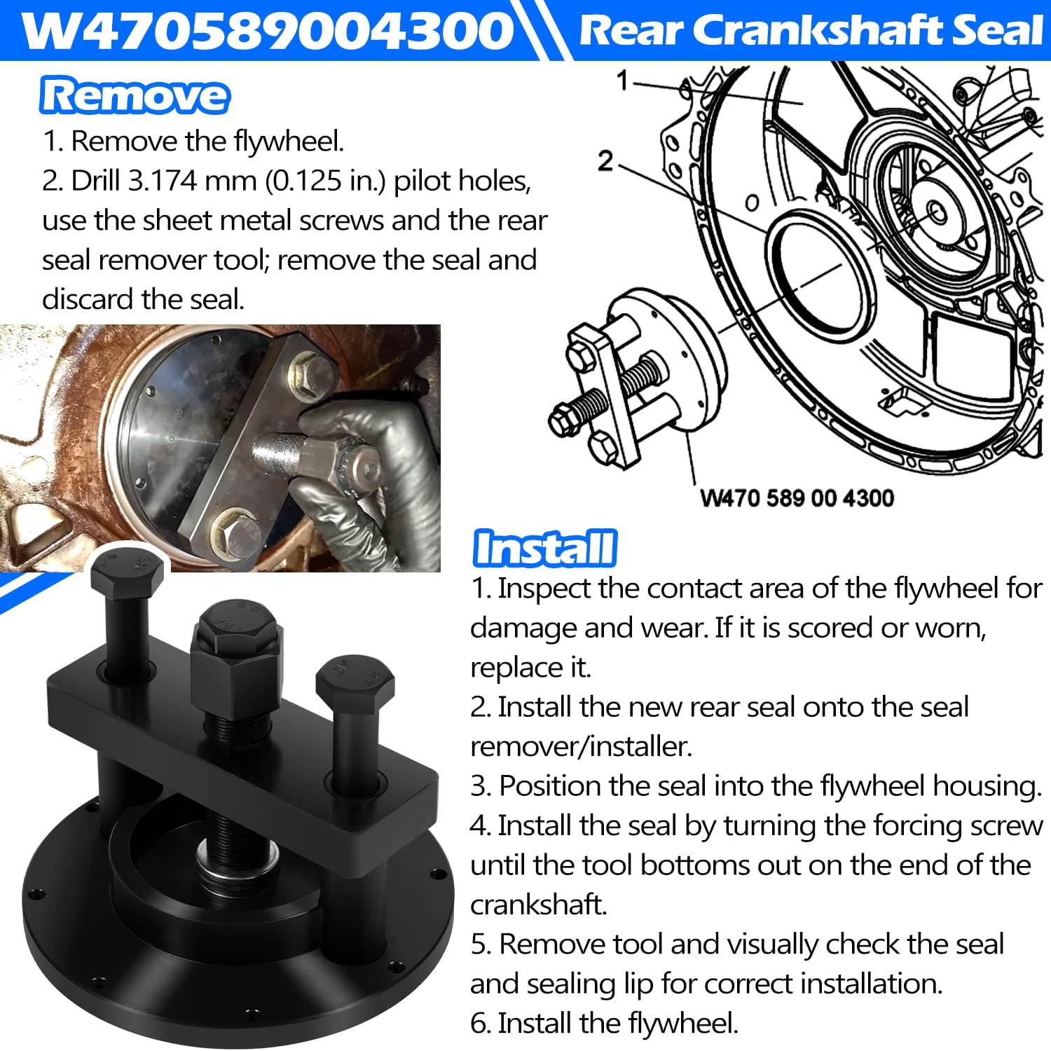 Bonbo for Detroit Diesel DD13 DD15 Crankshaft Oil Seal Front & Rear Seal Remover & Installer Tool Kit Alternative to W470589004300 W541589023300 W541589003400