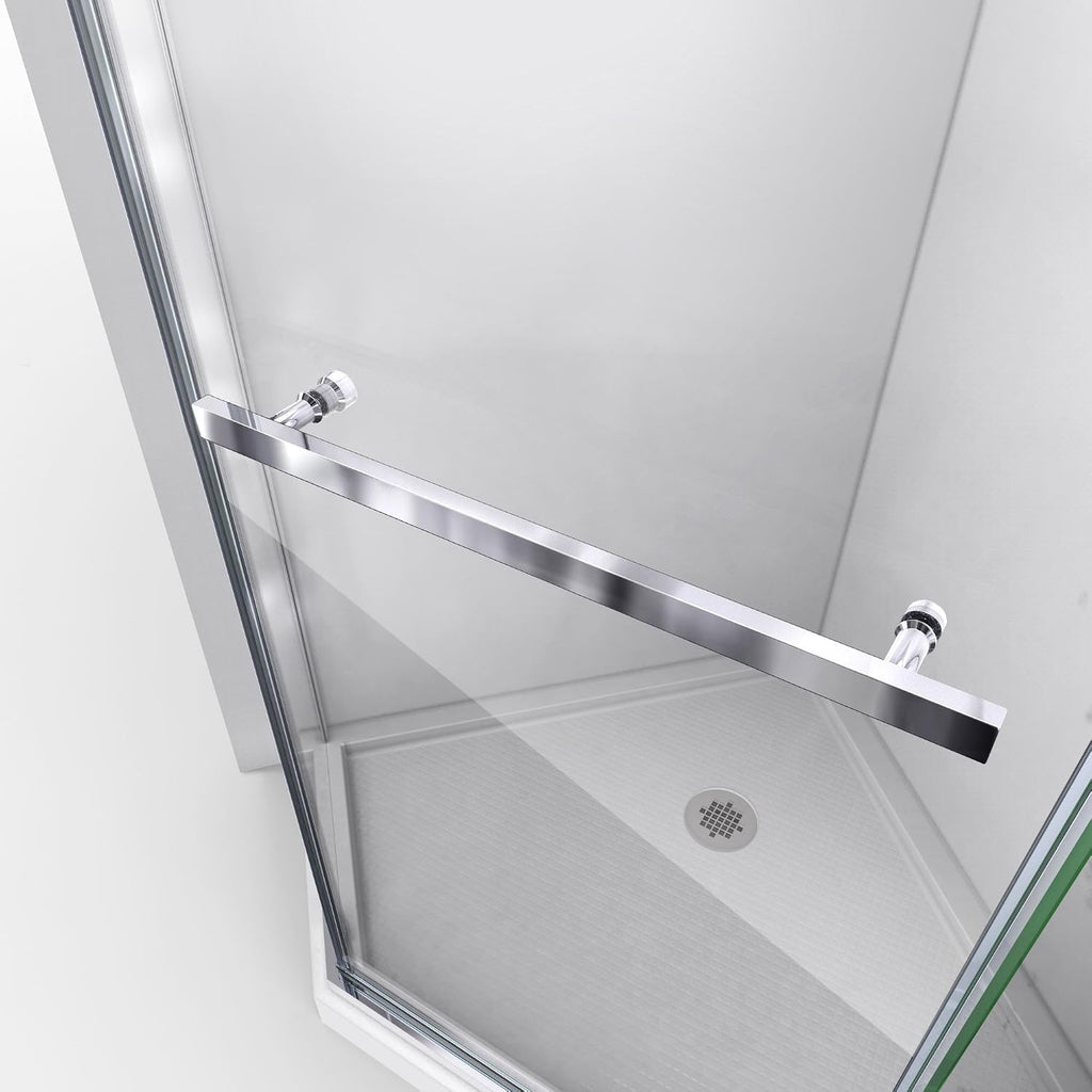 DreamLine Prism 42 inch D x 42 inch W x 74 3/4 inch H Frameless Neo-Angle Pivot Shower Enclosure in Matte Black with White Shower Base Kit