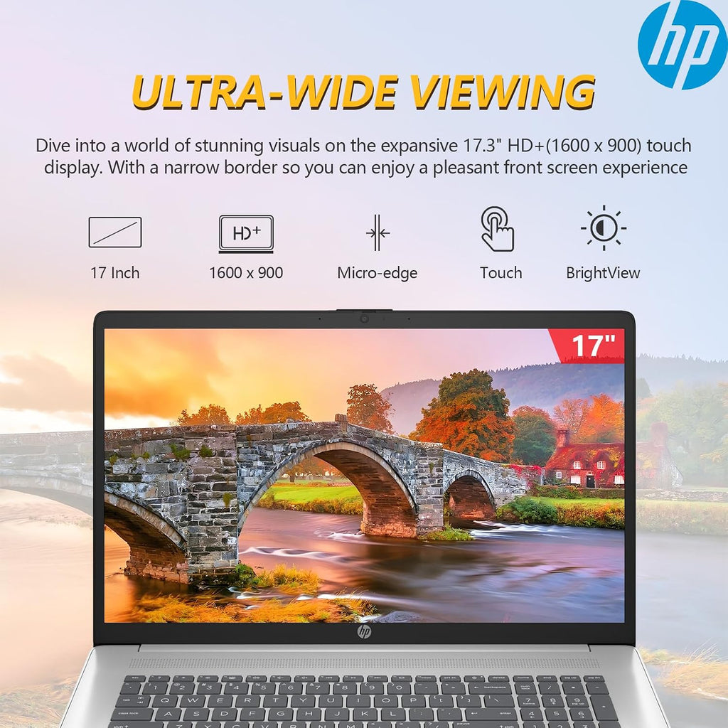 HP 17.3 Touch Screen Laptop PC, 17 Inch Laptop Touchscreen, AMD Ryzen 5(6-Core), 8GB RAM 512GB SSD, Windows 11 Pro, 10-Key Number Pad