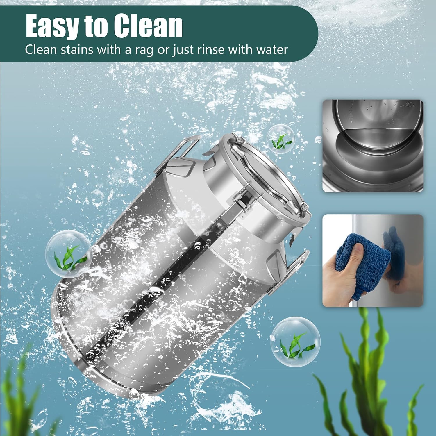 60L Ice Bucket with Lid,Champagne Bucket with Sealed Lid and Portable Handle, Ice Bucket for Freezer,Stainless Steel Milk Bucket,Liquid Storage Container