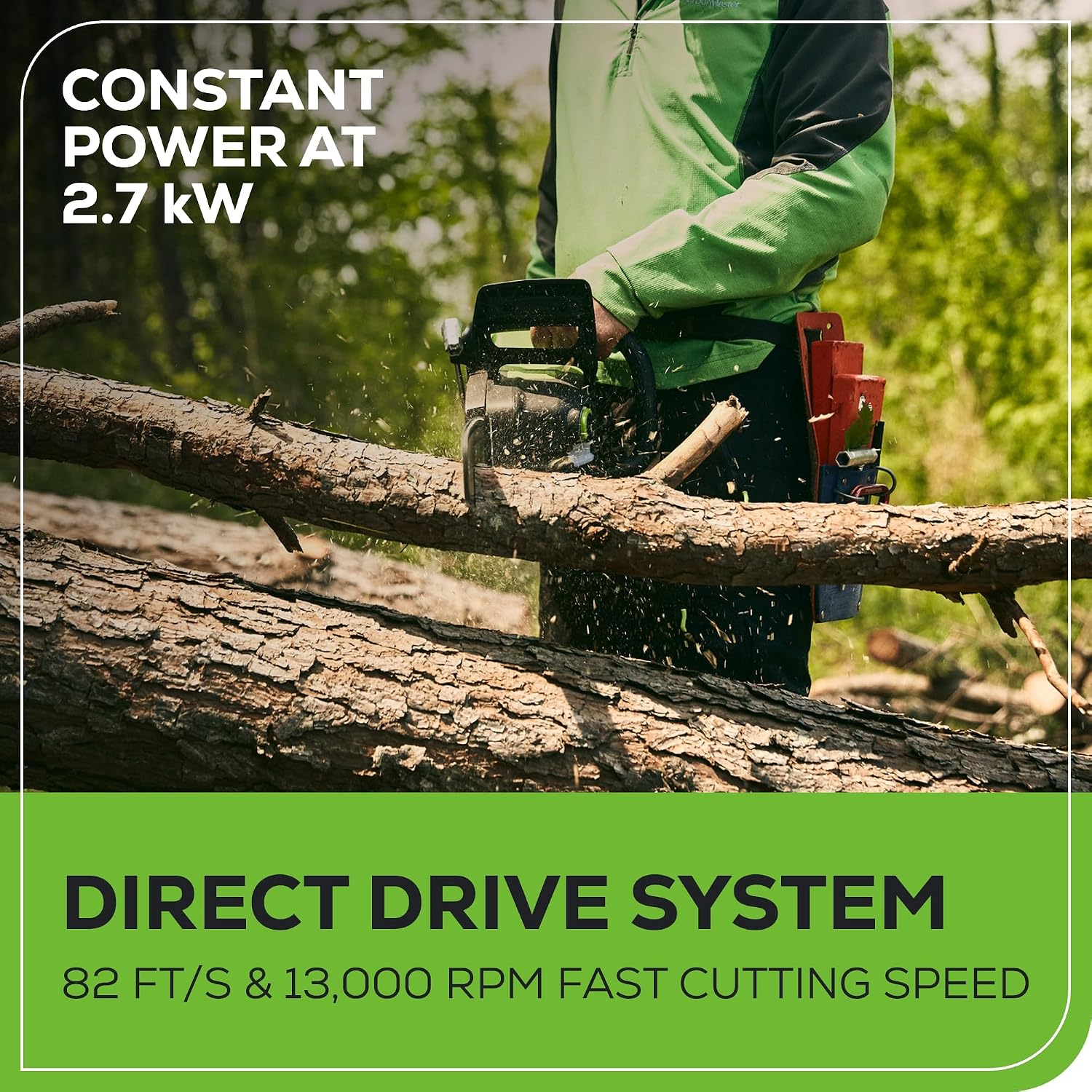 Greenworks 82V 18' Brushless (2.7 kW) Cordless Chainsaw (210 Cuts Per Charge), 4.0Ah Battery and Dual Port Rapid Charger (Great For Landscapers and Professionals)