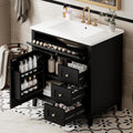 30-inch Bathroom Vanity with Sink Combo, Free-Standing Single Storage Cabinet with Tilt-Out Drawer, 3 Drawers, Adjustable Shelf & Storage Rack, Vanity with Ceramic Basin for Bathroom (Black)