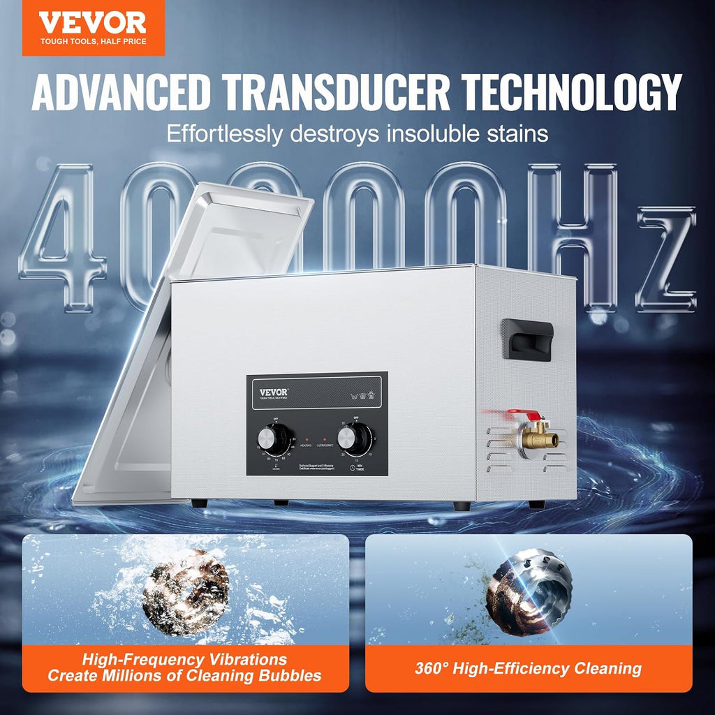 VEVOR 30L Sonic Cleaner with Heater Timer & Basket, Professional Digital Sonic Cavitation Machine, 360W Cleaning Machine for Lab Tools, Metal Parts, Carburetor, Brass, Auto Parts, Engine Parts