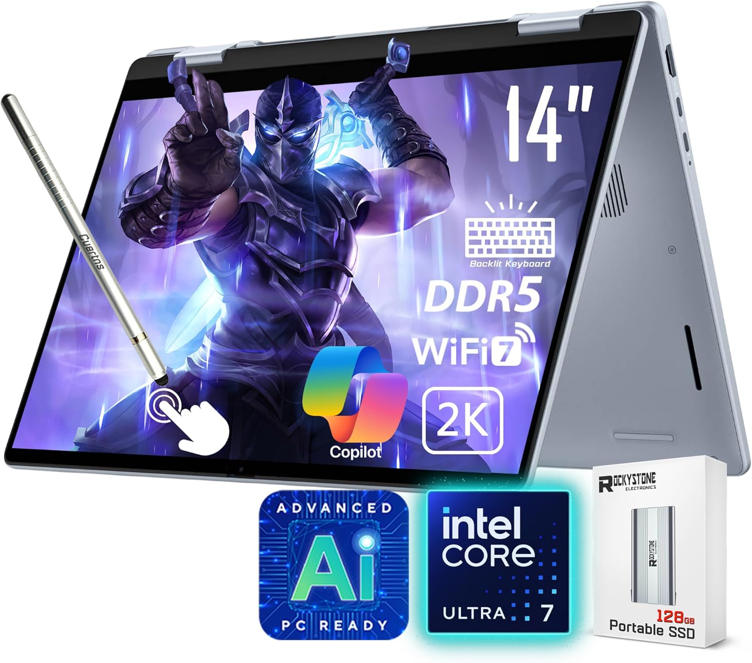 Dell 14 Plus 2-in-1 AI Ready Laptop, 14' 2K Touchscreen, Core Ultra 7 256V(>i9-12900K), Copilot+ PC, Backlit Keyboard, WiFi 7, Thunderbolt 4, Windows 11 Pro, Ice Blue(16GB 8533 MHz DDR5 RAM | 1TB SSD)