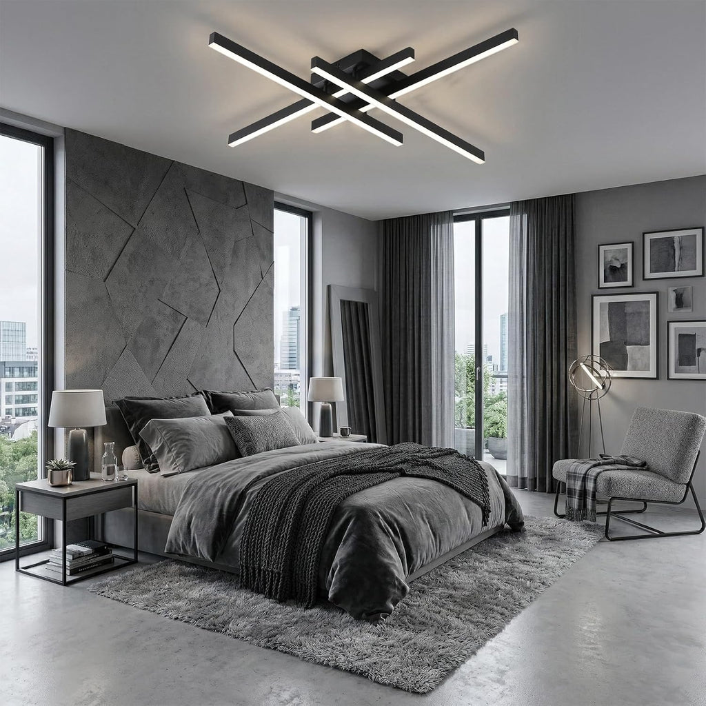 Semi Flush Mount Modern Light Fixture,35.4' Modern LED Ceiling Lights Fixture,for Hallway,Entrance,Cafe,Living Room,Bedroom,Corridor,Porch,Passage Light Fixtures (Black (4-Lights))