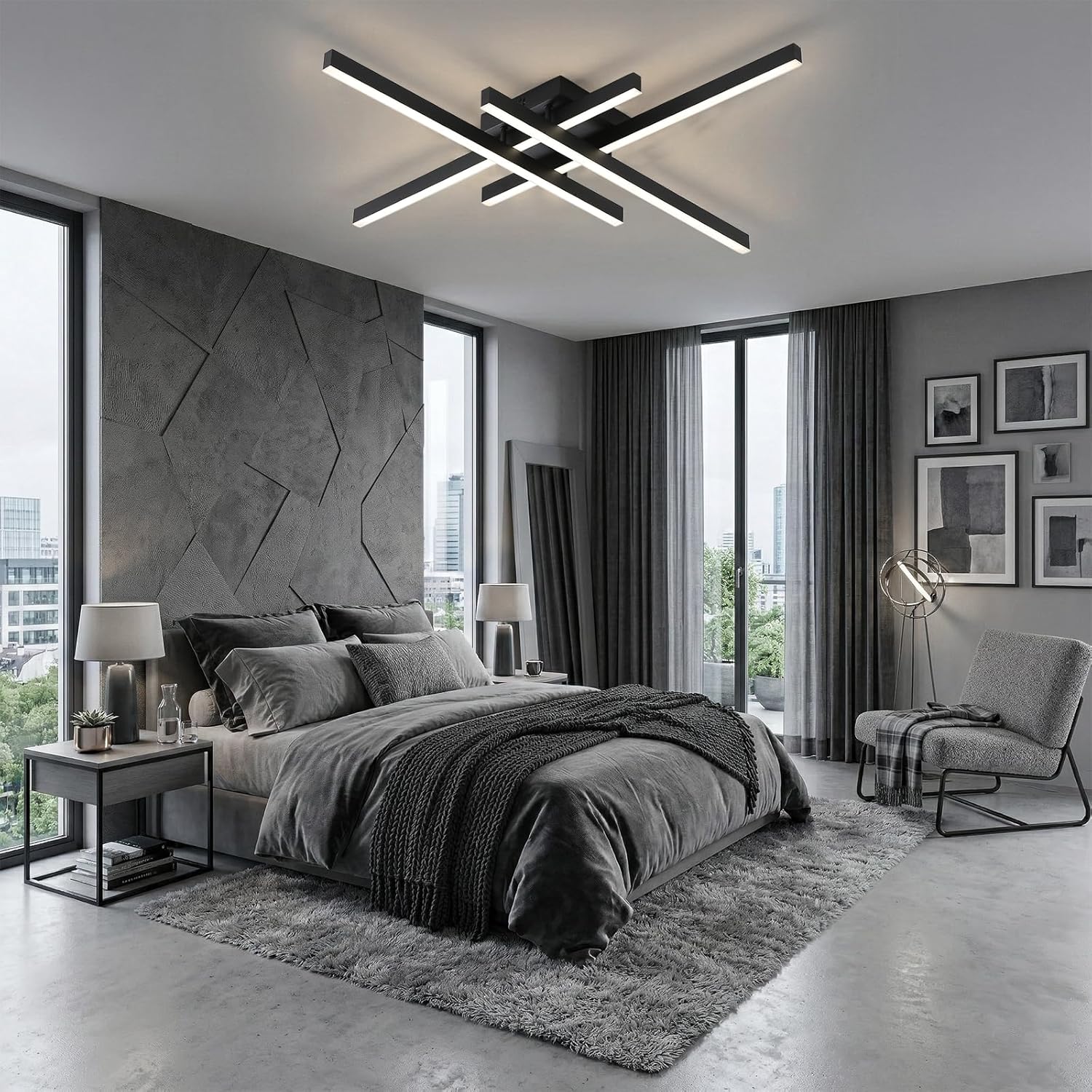 Semi Flush Mount Modern Light Fixture,35.4' Modern LED Ceiling Lights Fixture,for Hallway,Entrance,Cafe,Living Room,Bedroom,Corridor,Porch,Passage Light Fixtures (Black (4-Lights))