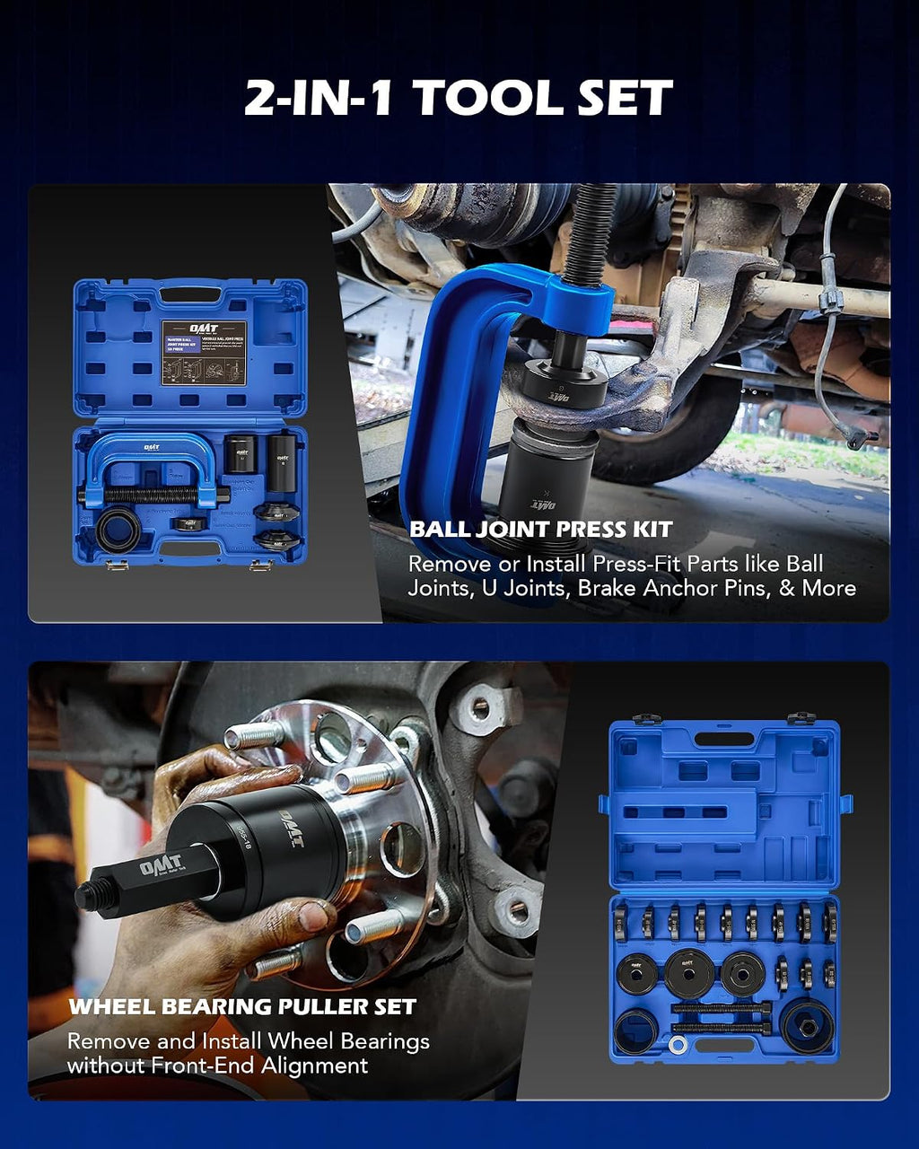 Orion Motor Tech 34pc Ball Joint & Wheel Bearing Press Kit, Front Wheel Drive Bearing Puller Tool Set with Sliding Screws Sleeves, 4-in-1 Ball Joint Press & U Joint Removal Tool Set for 2WD 4WD Car