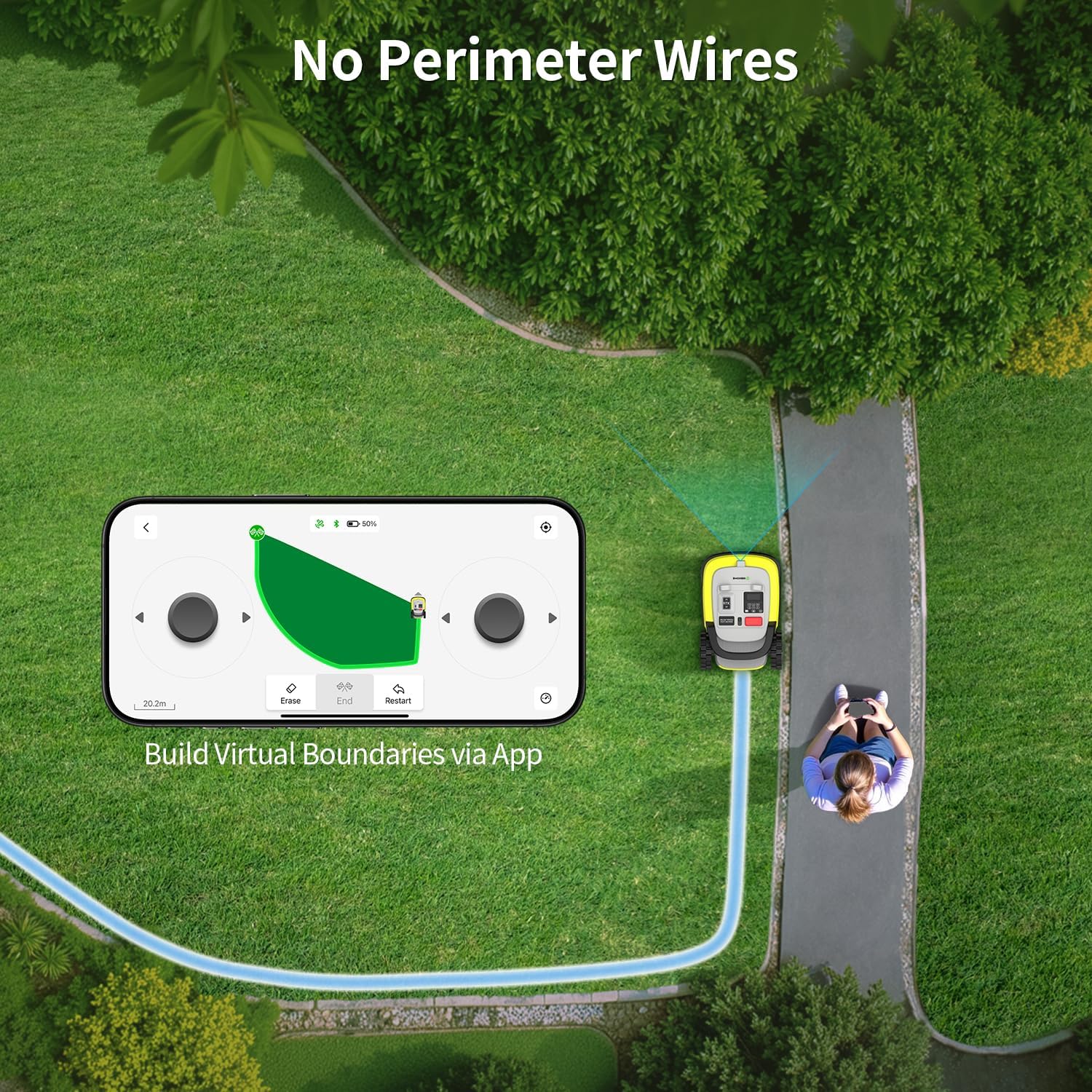 Robot Lawn Mower, RTK+AI Vision Robot Mower for Accurate Navigation & Obstacle Avoidance, No Perimeter Wire, Smart APP Control, Automatic Grass Cutting for Large Lawns, 55% Slopes, 52dB Quiet