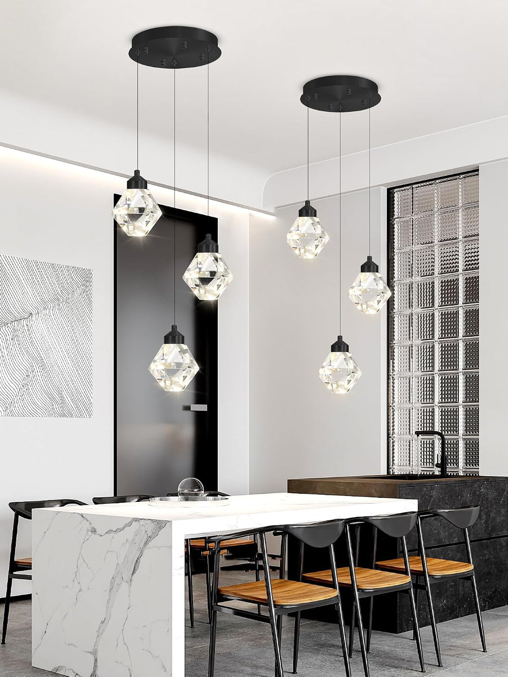 3-Lights Kitchen Island Pendant Lights Black Mini Chandeliers for Dining Room Crystal Pendant Lighting Ceiling Lights for Hallway Foyer Living Room
