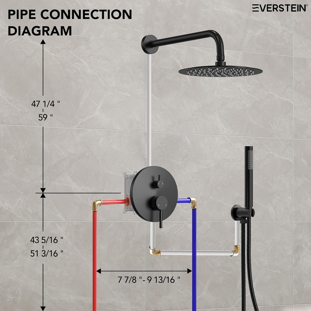 10' High-Pressure Rainfall Shower System with Handheld Spray, Wall Mount Bathroom Shower Faucet Set (Matte Black)
