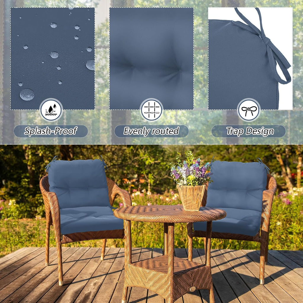 Geetery Outdoor Chair Cushions Set of 4 High Back Patio Furniture Replacement Seat Pads with Ties 42x21x4' for Lawn Porch Wicker Rocking Dining Chairs Weather Resistant Fade Resistant(Blue Gray)