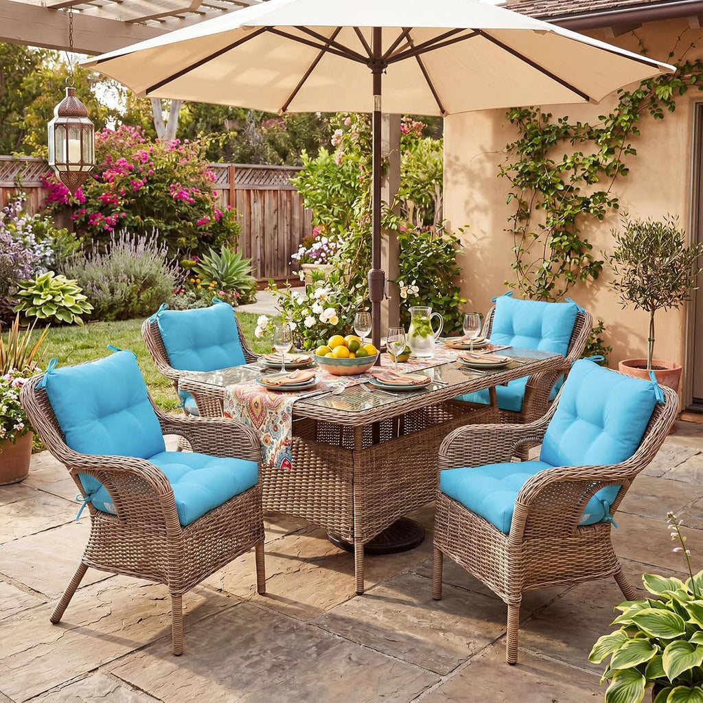 Geetery Outdoor Chair Cushions Set of 4 High Back Patio Furniture Replacement Seat Pads with Ties 42x21x4' for Lawn Porch Wicker Rocking Dining Chairs Weather Resistant Fade Resistant (Lake Blue)