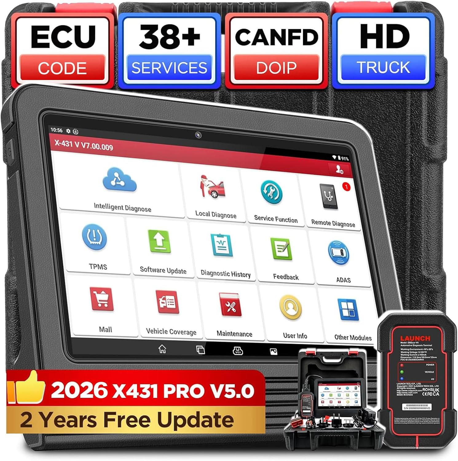 LAUNCH X431 Pro V5.0 2026 New Generation Automotive Diagnostic Scanner Tool, OEM Bluetooth Bidirectional OBD2 Scan Tool with CANFD & DOIP, 38+ Special Functions for All Cars