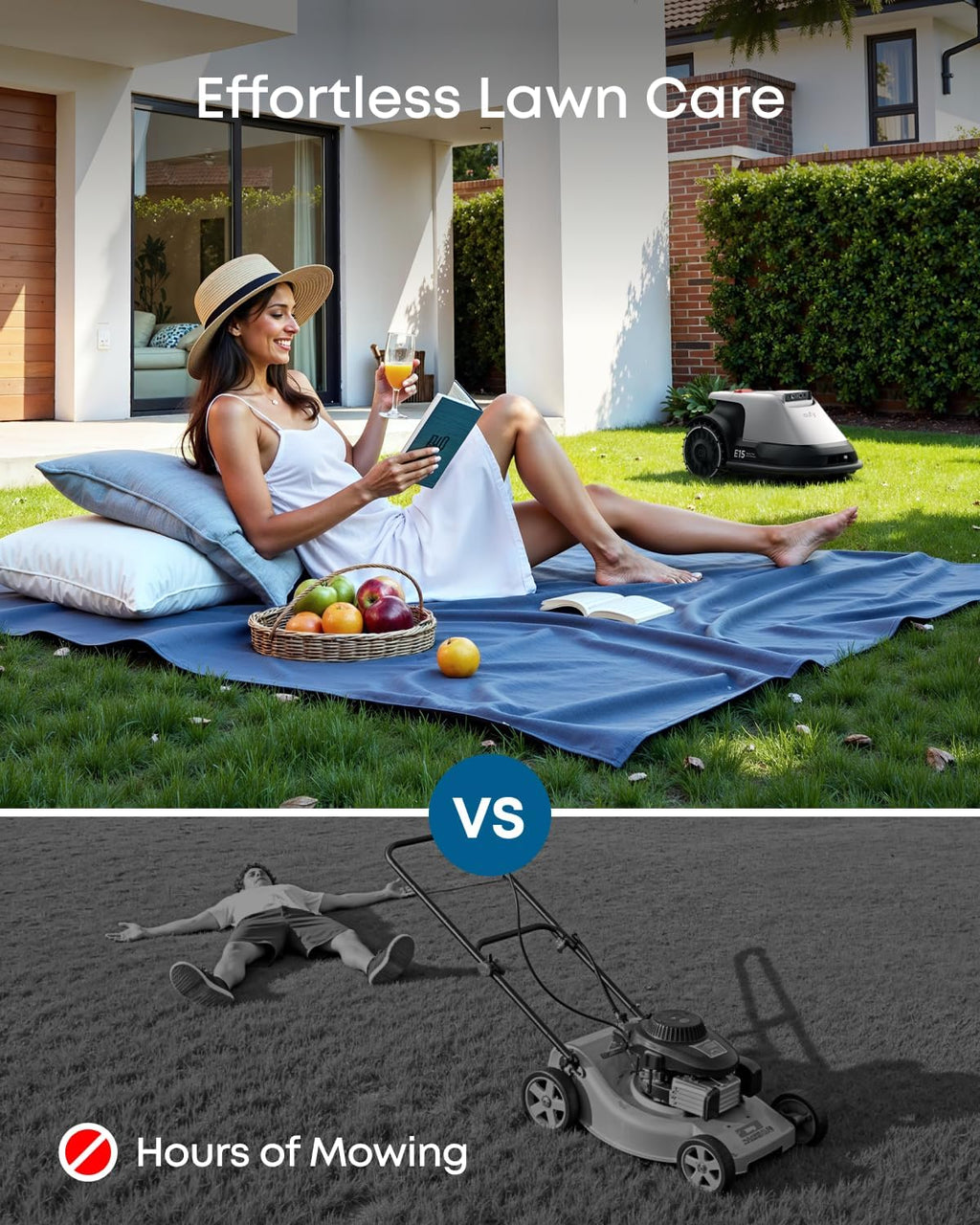 eufy Robot Lawn Mower E15, Auto Mapping,Pure Vision Navigation, Wire Free RTK Free, Multi-Zone Management, AI 3D Obstacle Avoidance, GPS Anti-Theft, 0.2 Acres, 18° Slope, App Control