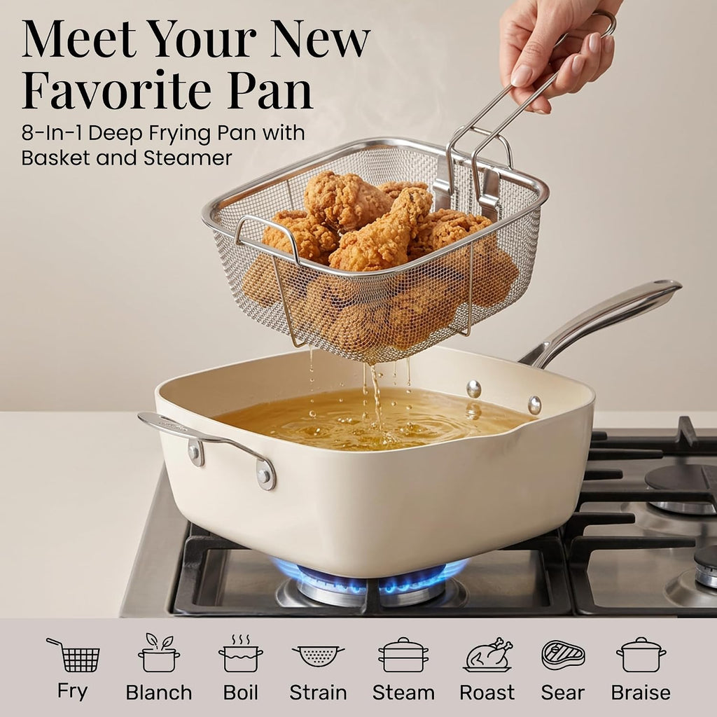 Gotham Steel 20pcs Pots and Pans Set Non Stick Ceramic Cookware Set with Deep Frying Pan Set & 6pc Knife Set, Made without PFOA PFOS, Lasts 2x Longer, Oven & Dishwasher Safe
