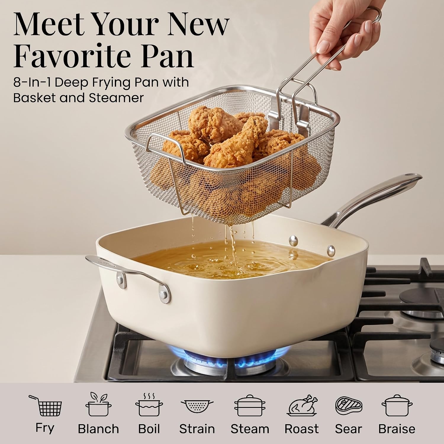 Gotham Steel 20pcs Pots and Pans Set Non Stick Ceramic Cookware Set with Deep Frying Pan Set & 6pc Knife Set, Made without PFOA PFOS, Lasts 2x Longer, Oven & Dishwasher Safe