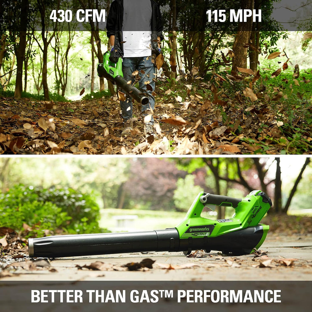 Greenworks 40V (115 MPH / 430 CFM) Brushless Axial Leaf Blower, 2.0Ah Battery and Charger Included
