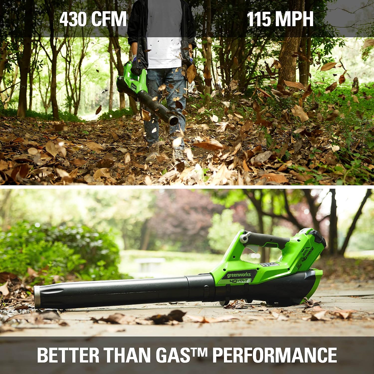 Greenworks 40V (115 MPH / 430 CFM) Brushless Axial Leaf Blower, 2.0Ah Battery and Charger Included