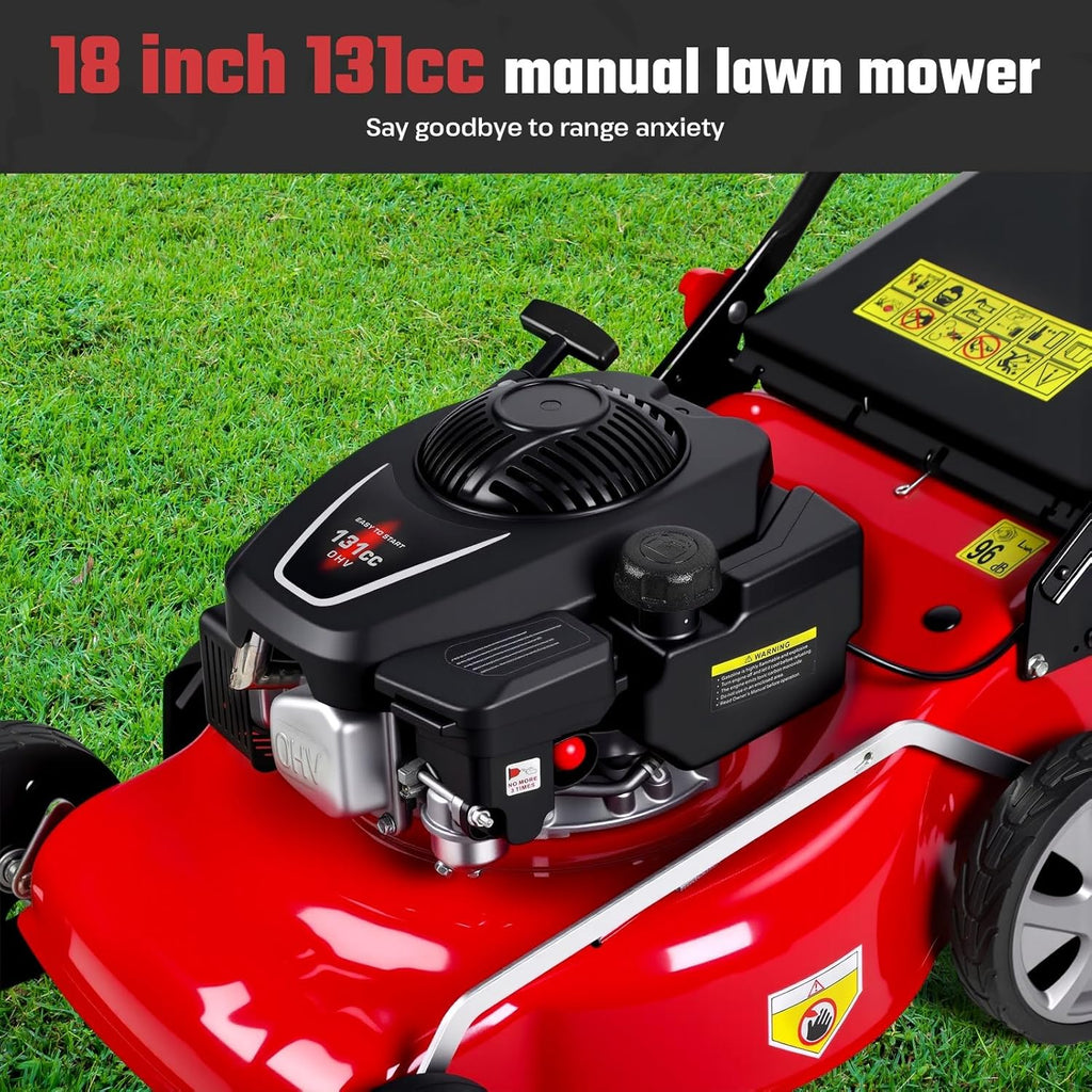 21 Inch Foldable Self Propelled Lawn Mower, 3-in-1 Gas Lawnmower with 173cc 4-Cycle Engine, Bagging, Mulching and Side Discharge, Adjustable 8-Positions Cutting Height, Easy Start Red