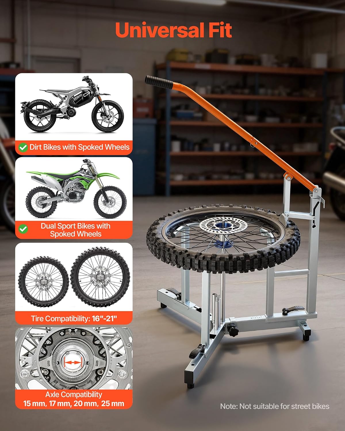 VEVOR Dirt Bike and Dual Sport Tire Changer, Fits for 16'-21' Wheels, 15/17/20/25 mm Axles, Heavy Duty Dirt Bike Tire Changing Tool Kit with Bead Breaker, Irons, Protective Sleeves, and Storage Bag