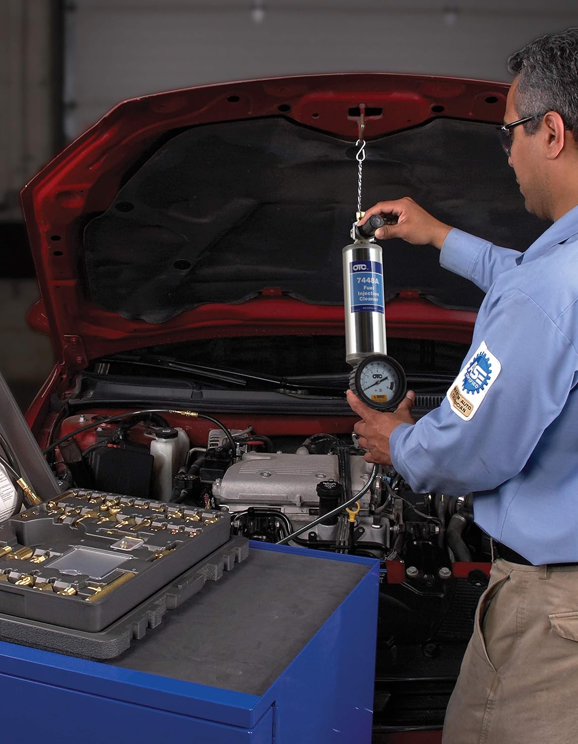 OTC 7448A Fuel Injection Cleaner Tool - Use Tool with Compressed Air and Cleaning Chemicals for Effective Direct Fuel Rail and Injection System Cleaning