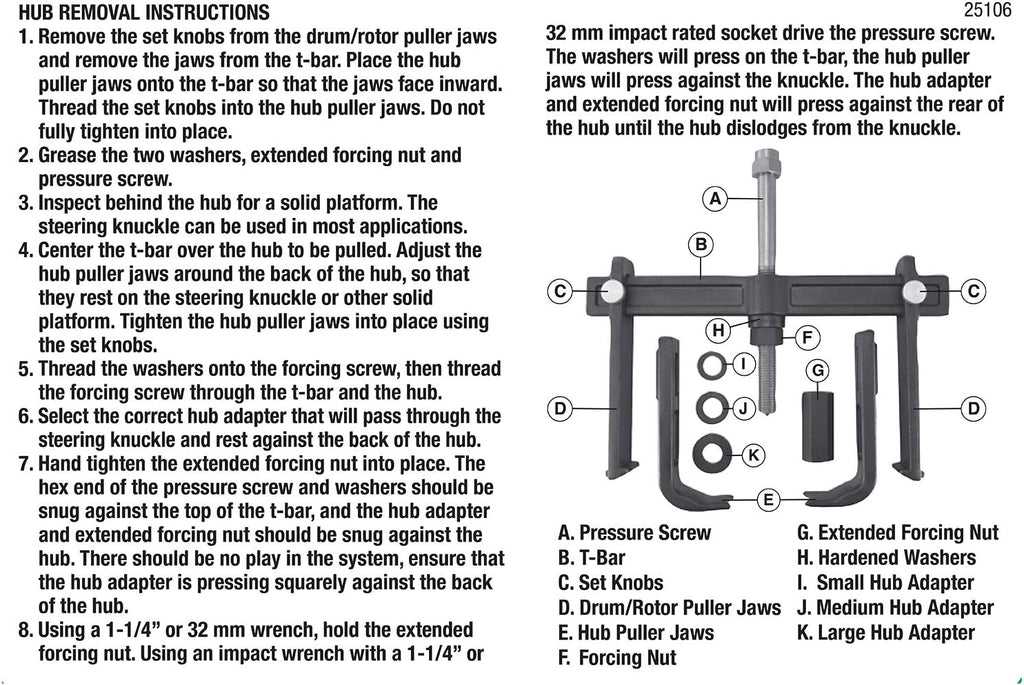 OEMTOOLS 25106 Brake Drum Puller and Rotor Removal Tool, 12-3/4 In Jaw Spread, Impact Wrench Compatible, 7-Ton Pulling Force, Not for Oversized Brake Drums or Drums Without Outer Lip