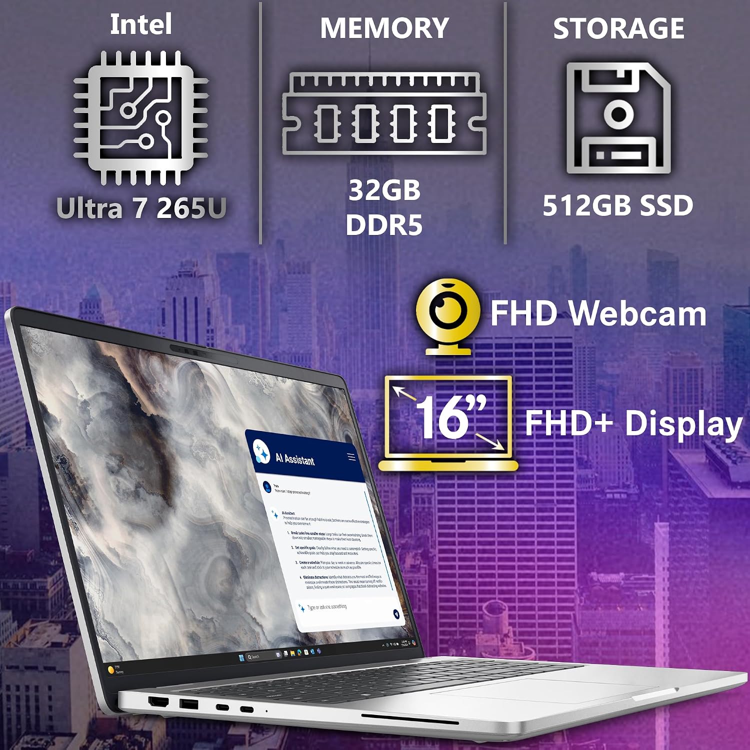 Oemgenuine Dell Pro 16 Plus PB16250 (Replaces Latitude 5550) Business Notebook 16' FHD+ Intel Ultra 7-265U, 32GB DDR5 RAM, 512GB NVMe, Wi-Fi 6E, BT, Backlit Keyboard, HD Webcam, RJ-45, Win 11 Pro