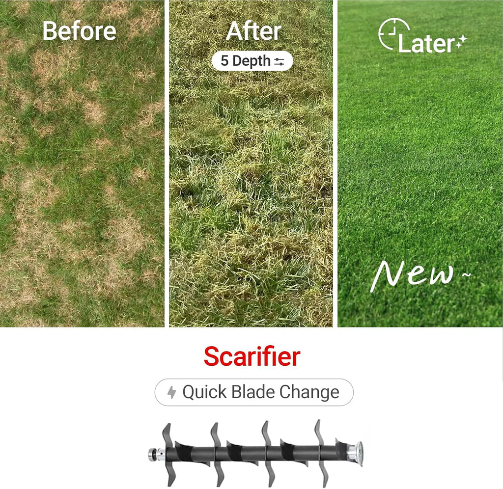 36V 15' Brushless Cordless Electric Dethatcher and Scarifier Compatible with Milwaukee 18V Battery(Tool Only), w/12Gal Thatch Collection Bag, 5-Depth Adjustment, Quick-Fold, Walk Behind for Lawn Care