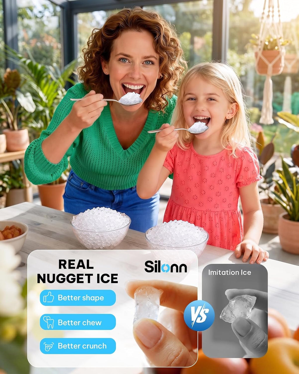 Silonn Countertop Nugget Ice Maker, 40 Lbs Daily Ice Production with 3L Removable Water Tank, Self-Cleaning Pebble Ice Machine, 12H Timer, Quiet 40 dB Operation for Home, Office & Parties