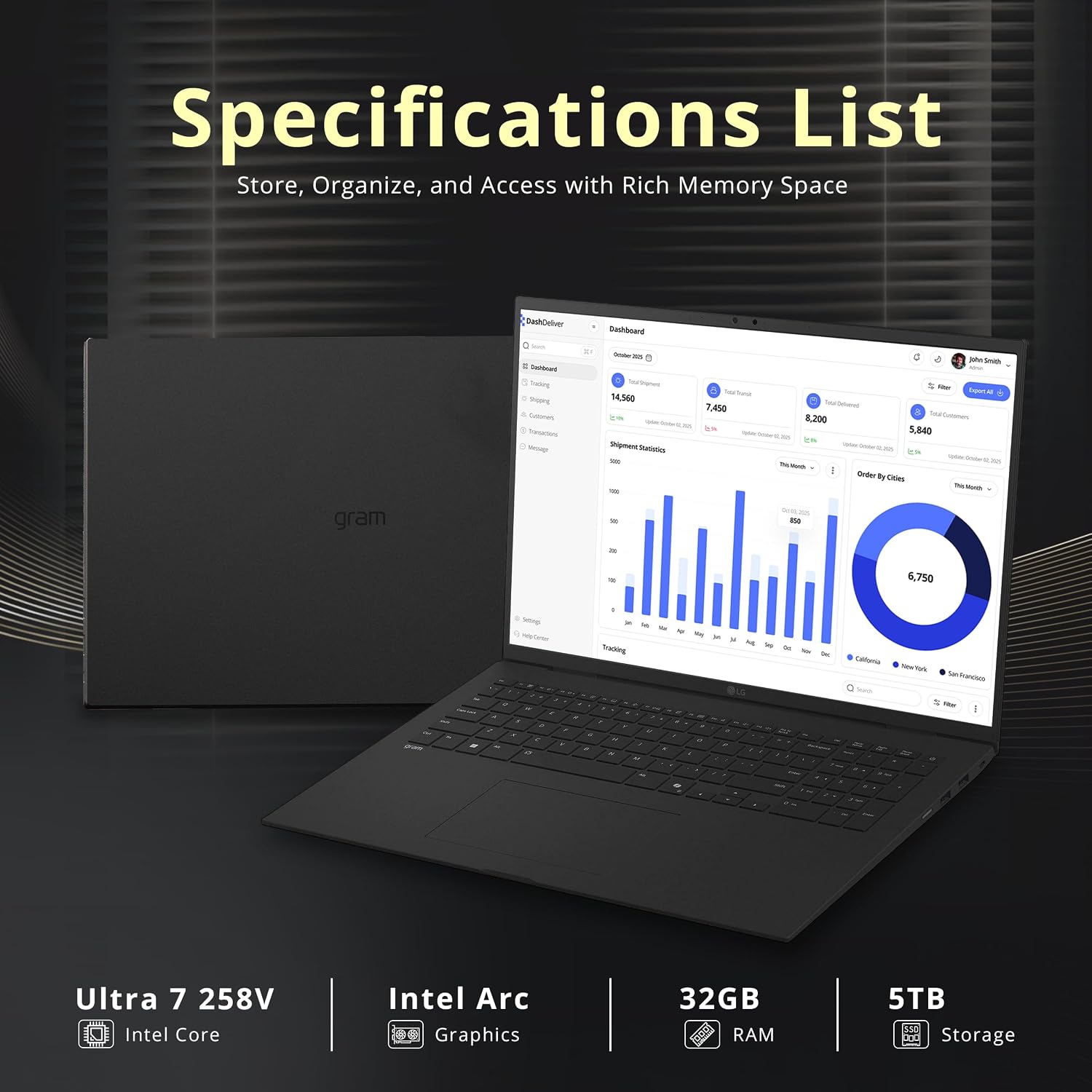 LG Gram 17' WQXGA Touchscreen Copilot+ PC Laptop, Intel Ultra 7 258V, 32GB LPDDR5X, 5TB Storage (4TB SSD+1TB Docking Station), Intel Arc Graphics, Backlit Keyboard, FHD Webcam, Wi-Fi 7, Win 11, Black
