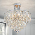 WUZUPS Crystal Chandelier Semi-Flushmount Ceiling Light Modern Lighting Fixture for Bedroom Hallway Entry Kitchen Bathroom, H 19.3' x W 18.3', E12 Base, Silver