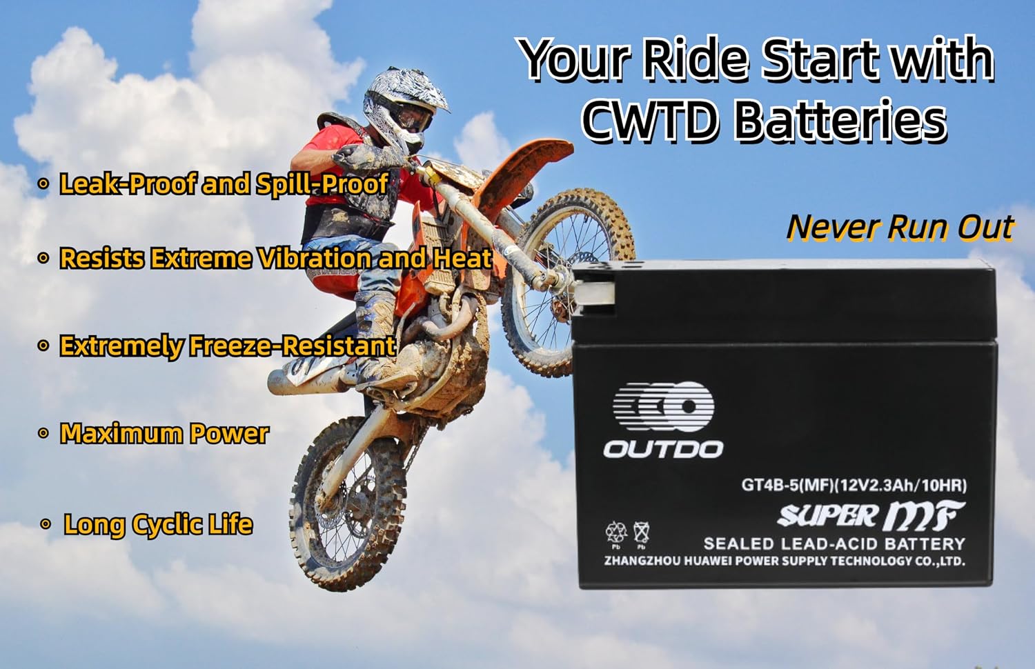 3PCS 12 Volt 2.3Ah 10HR GT4B-5(MF) Sealed Lead Acid Rechargeable Battery for Powersports Electric Scooter E Bike Electric Lawn Mower Go Kart ATV Quad Buggy Golf Cart Motorcycle