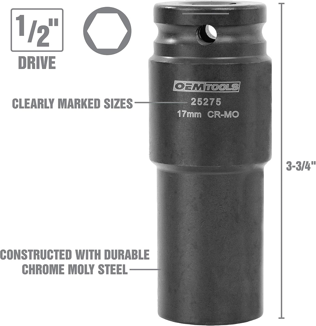 OEMTOOLS 25276 6 Piece Harmonic Balancer Puller Socket Set, Crankshaft Bolt Removal Tool Heavy Duty Impact Sockets, Harmonic Balancer Socket 17mm -27 mm, Chrome Moly Steel, 1/2' Drive