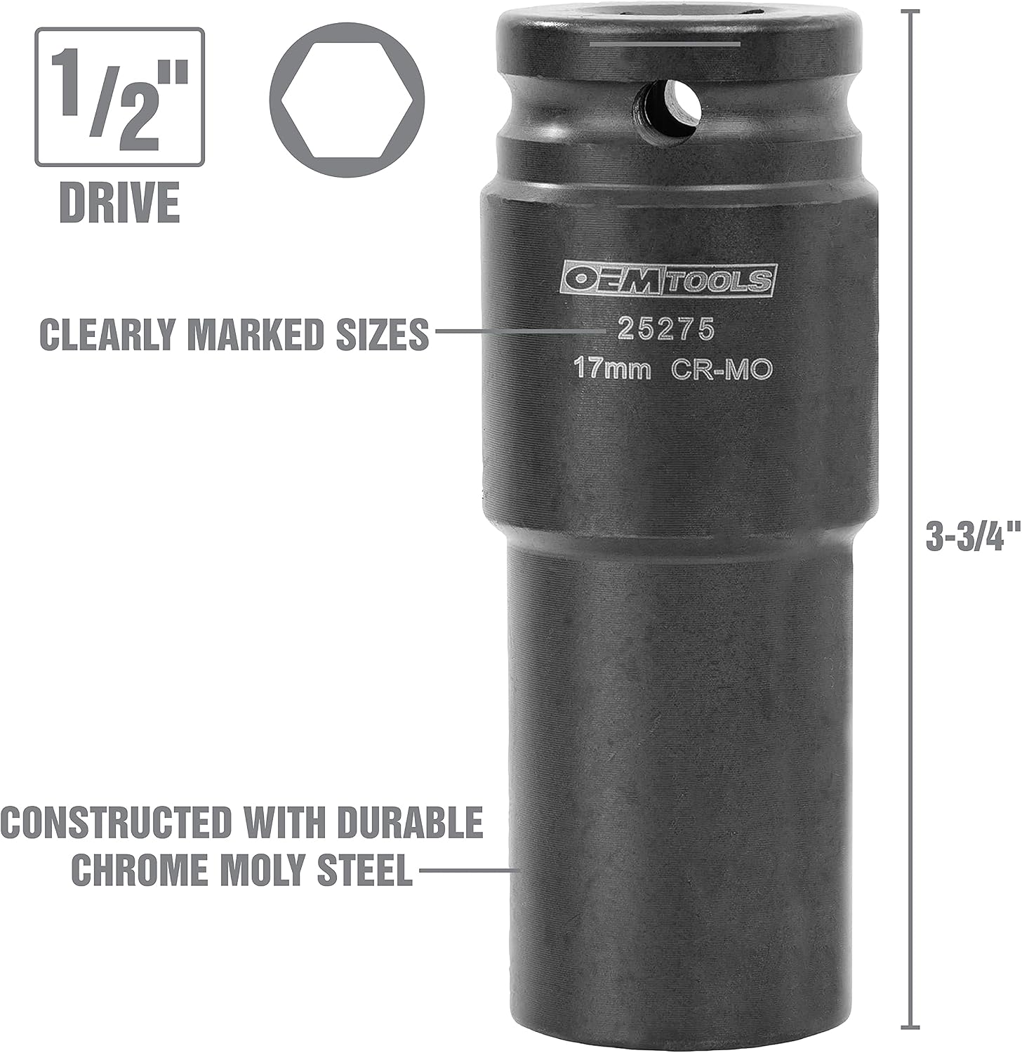 OEMTOOLS 25276 6 Piece Harmonic Balancer Puller Socket Set, Crankshaft Bolt Removal Tool Heavy Duty Impact Sockets, Harmonic Balancer Socket 17mm -27 mm, Chrome Moly Steel, 1/2' Drive