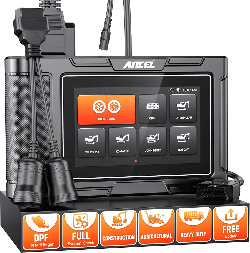 ANCEL HD3600 Heavy Equipment Diagnostic Tool with D-P-F Regen, Full System Heavy Duty Truck Scanner Machinery Scanner Diesel Code Reader Fit for Cummins, Caterpillar, John Deere, Komatsu, Yanmar&Case