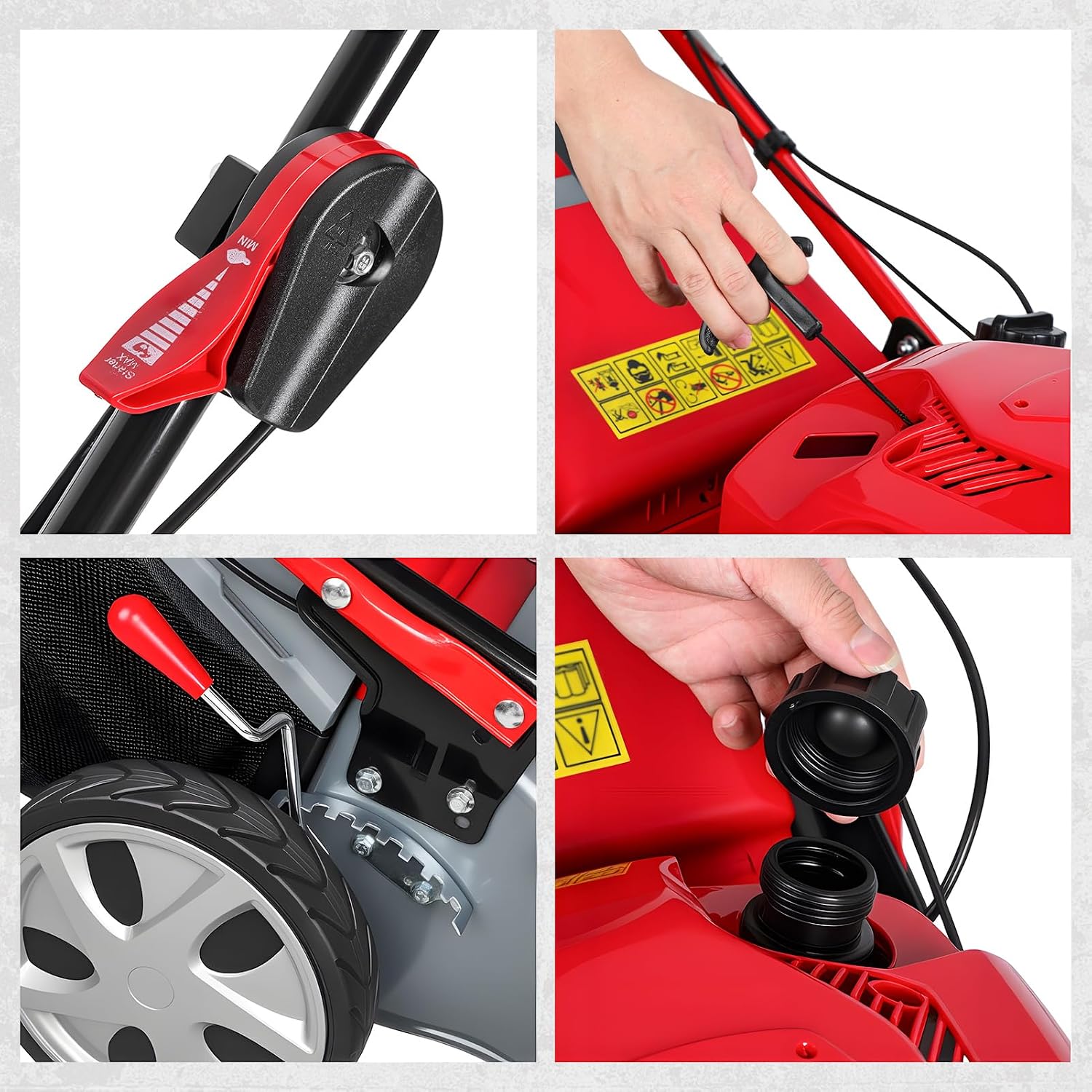 Self Propelled Lawn Mower 20-Inch with 60L Grass Bag - 173cc Gas Engine for Hills & Thick Grass 3-in-1 Mulch Bag Side-Discharge Rear Wheel Drive for Uneven Yards Lawn Care (173CC)
