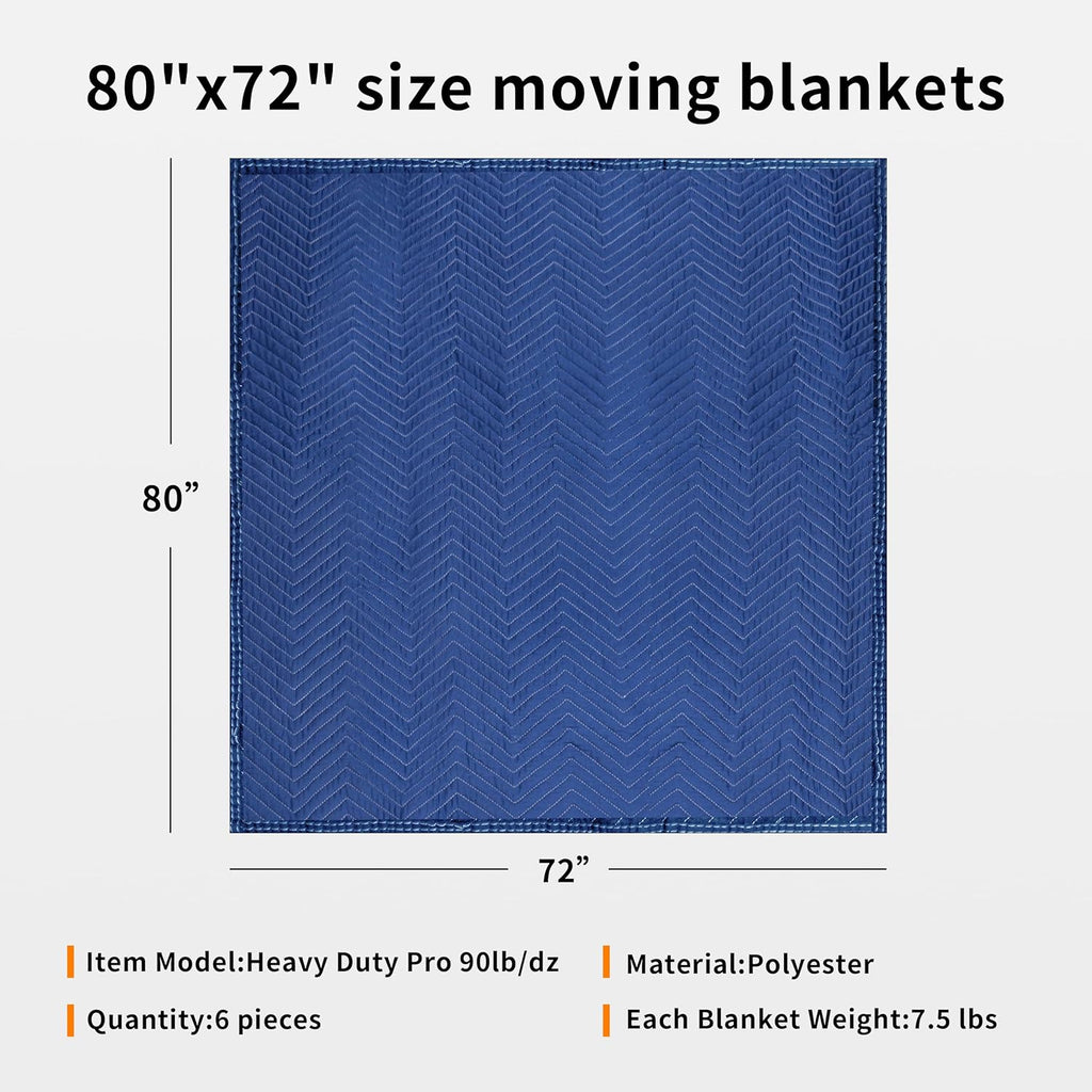 Padded Moving & Packing Blankets-Heavy Duty Pro - 80' x 72' (90lb/dz Weight) - Furniture Shipping Pads for Moving and Storage- Blue-6 Pack