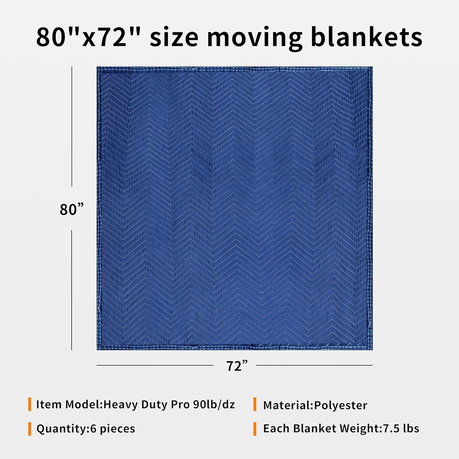 Padded Moving & Packing Blankets-Heavy Duty Pro - 80' x 72' (90lb/dz Weight) - Furniture Shipping Pads for Moving and Storage- Blue-6 Pack