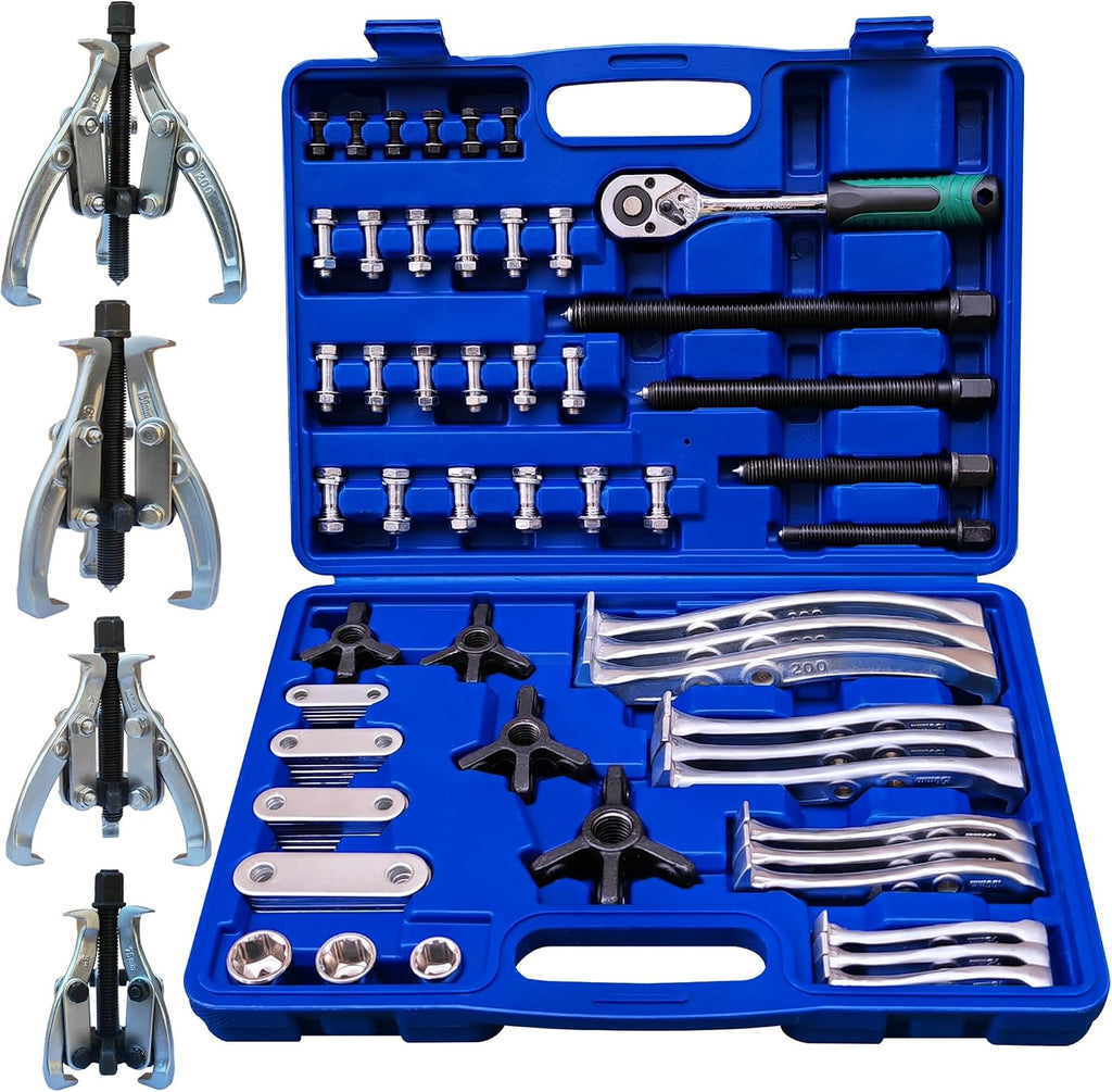 8 in 1 Gear Puller Set, 3' 4' 6' 8' Bearing Pulley Puller Kit, Cr-V Steel 2 Jaw & 3 Jaw Gear Puller with Reversible Jaws, 72Pcs Puller Set for Bearing Gear Pulley Flywheel Removal