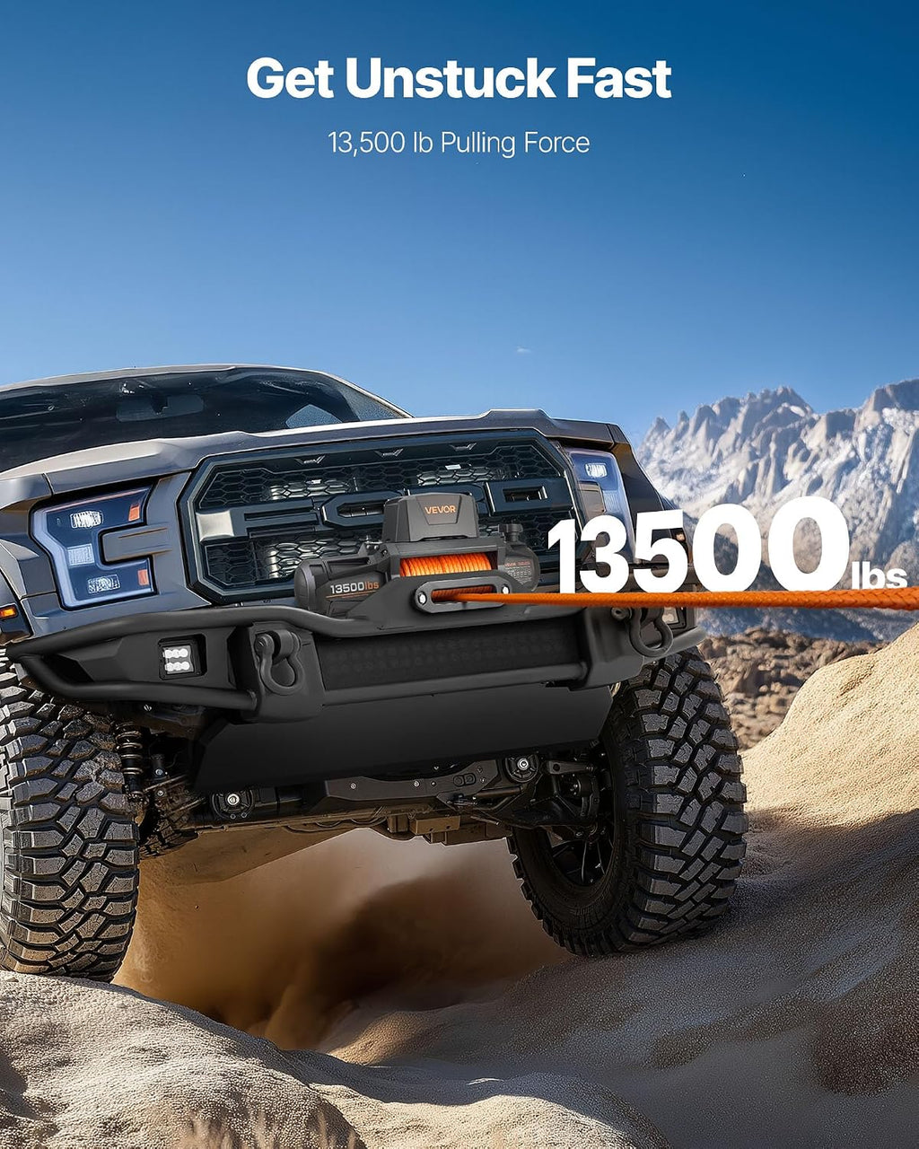 VEVOR Electric Winch, 13500 lbs Load Capacity, 12V DC Truck Winch with Φ3/8 in x 92 ft Synthetic Rope, Wireless & Wired Remote Control, IP68 Waterproof for Towing Off-Road SUV Jeep Trailer Boat