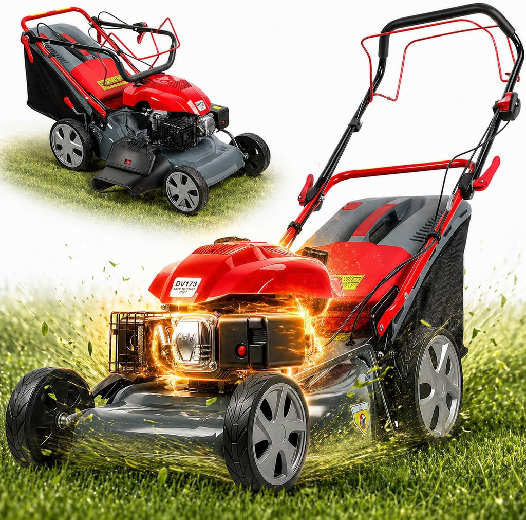 Rodiuiu 3 in 1 Gas Lawn Mower Self Propelled,131 OHV Engine with Air Cooling, 20' Steel Deck, 8-Level Height Adjustment, 50L Grass Tank, Foldable Design (173CC)