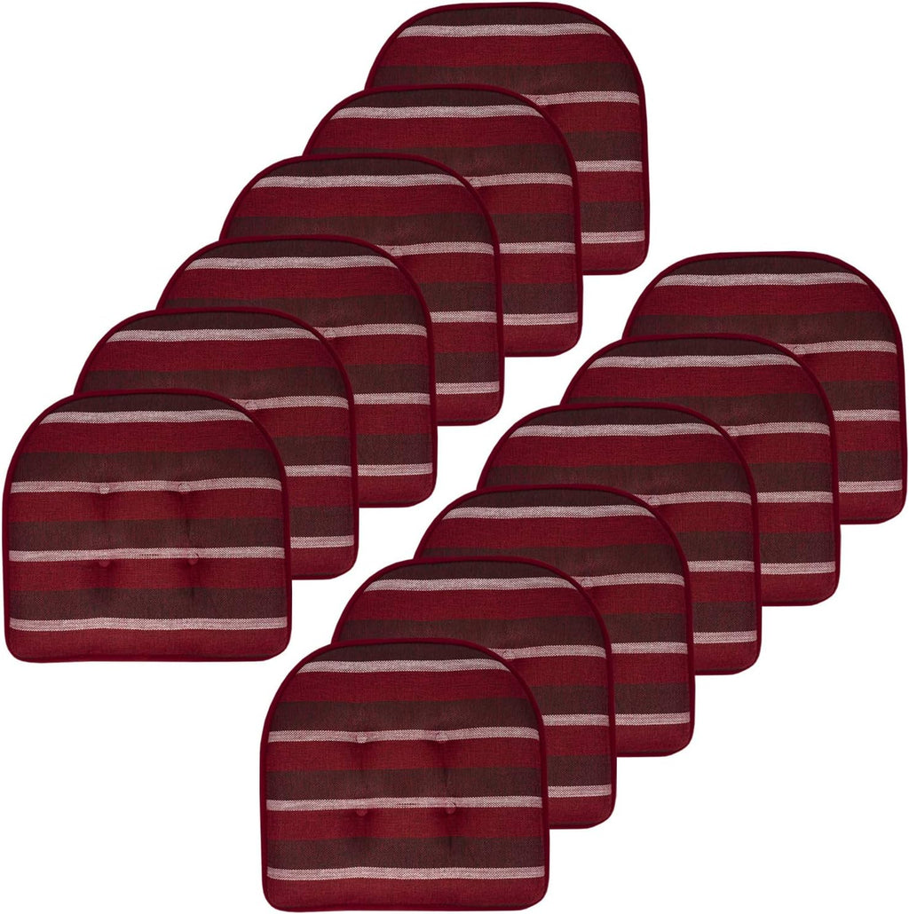 Sweet Home Collection Chair Cushion Memory Foam Pads Tufted Slip Non Skid Rubber Back U-Shaped 17' x 16' Seat Cover, 12 Count (Pack of 1), Bradford Burgundy