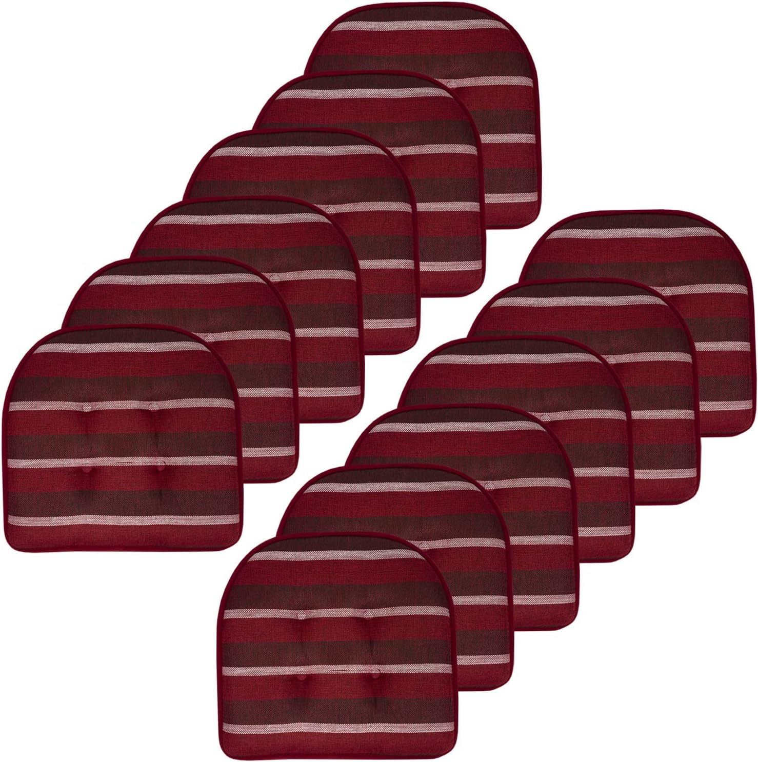 Sweet Home Collection Chair Cushion Memory Foam Pads Tufted Slip Non Skid Rubber Back U-Shaped 17' x 16' Seat Cover, 12 Count (Pack of 1), Bradford Burgundy