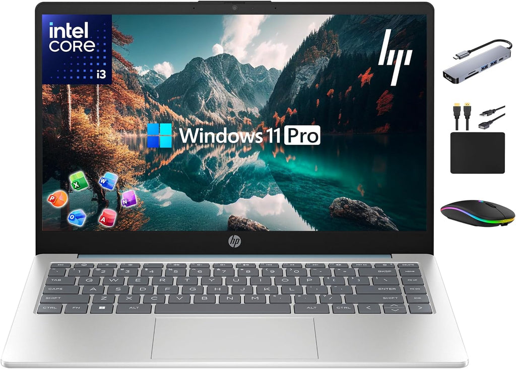 HP Laptop Computer 2025 Portable Slim, 14' HD Display, 8-Core Intel Core i3, 32GB RAM, 1.5GB Storage (1TB SSD + 500GB Ext), Wi-Fi 6, Long Battery, MarxsolAccessory, Win 11 Pro Lifetime Office 2024