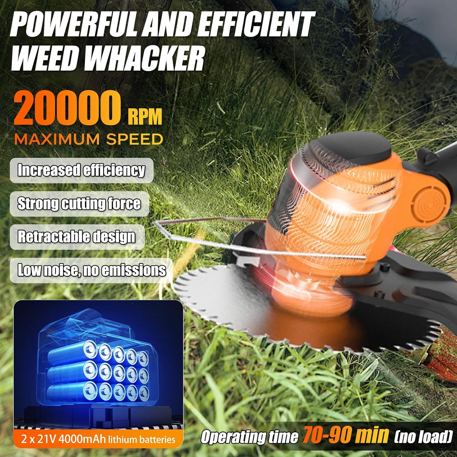 Electric Weed Wacker Eater Cordless String Trimmer Battery Powered, 21V/4000mAh Grass Trimmer Battery Operated Brush Cutter, 3 in 1 Lightweight Weed Trimmer/Lawn Edger/Trimmer Edger for Yard Garden