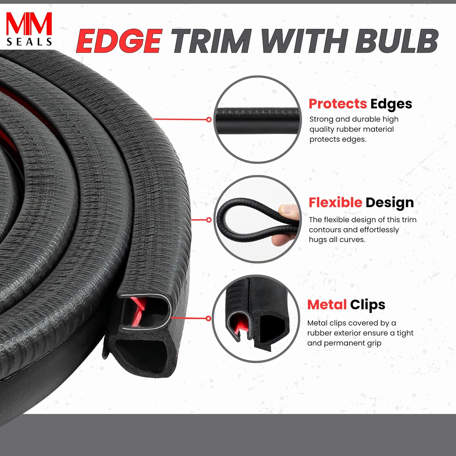 Door Rubber Seal Horizontal Bulb 0.62' Bulb Height x 0.039'-0.137' Grip Range x 0.53 U Height (100 Feet)