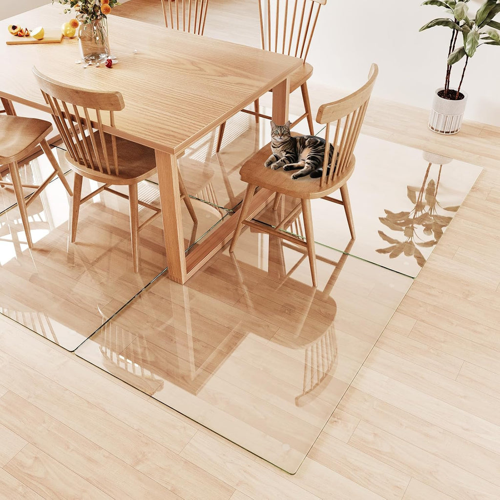 Tempered Glass Chair Mat 58'x44' – Ultra-Clear Office Chair Mat for Hardwood Floors & Low-Pile Carpets – Heavy-Duty 0.2' Scratch-Resistant Surface with Non-Slip Pads – Supports 1,000 lbs