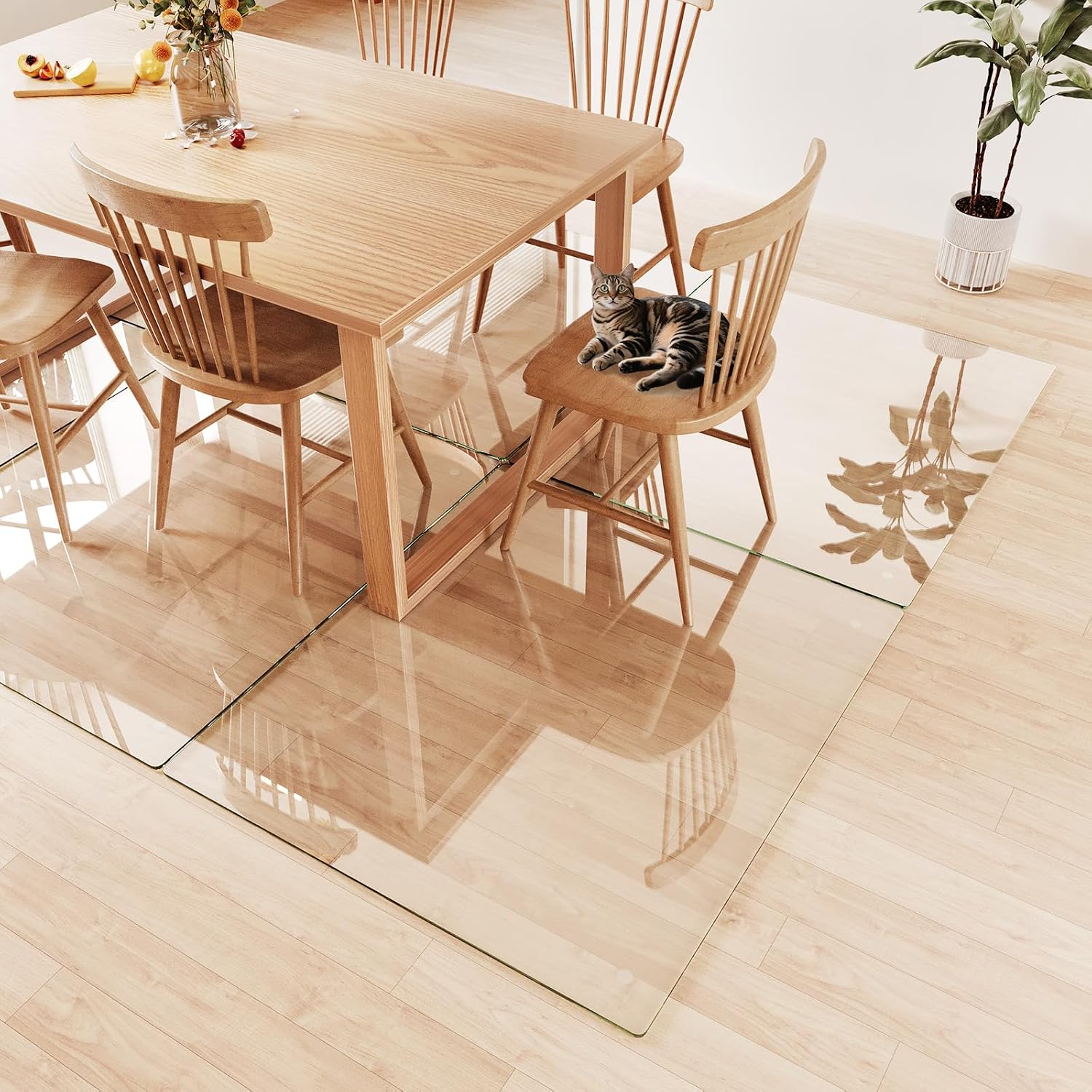 Tempered Glass Chair Mat 58'x44' – Ultra-Clear Office Chair Mat for Hardwood Floors & Low-Pile Carpets – Heavy-Duty 0.2' Scratch-Resistant Surface with Non-Slip Pads – Supports 1,000 lbs