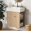 21.6-inch Bathroom Vanity with Sink Combo, Wall-Mounted Single Storage Cabinet with One Cabinet & Right 2-Tier Shelves, Wooden Vanity with Ceramic Basin for Bathroom, Wood