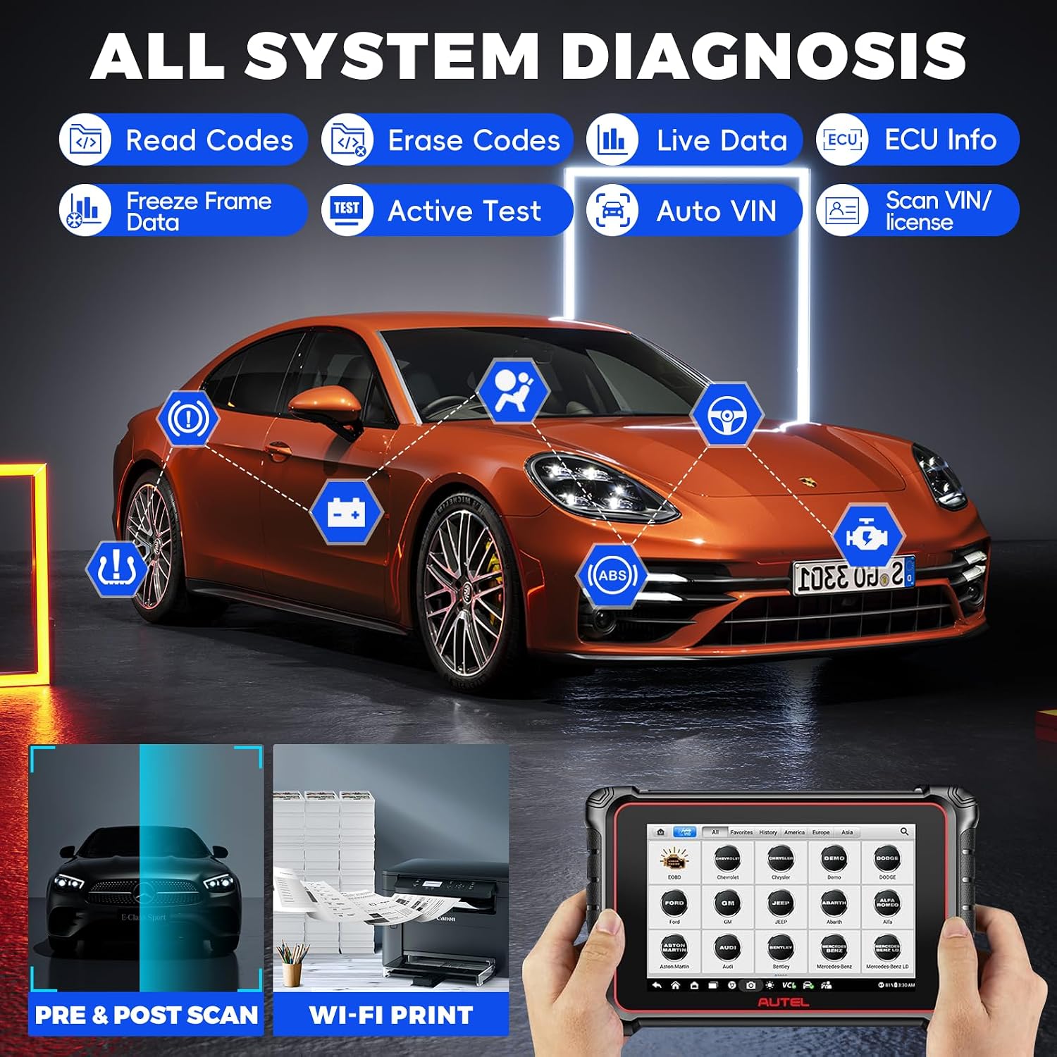 Autel Scanner MaxiCOM MK900, OE All-System OBD2 Scanner & Bidirectional Tool, 8in Up of MK808S MK808BT MX808S MK808Z, 3000+ Active Tests, 40+ Service, CAN-FD&DOIP, Smart Auto VI-N, FCA Auto Auth 11OS